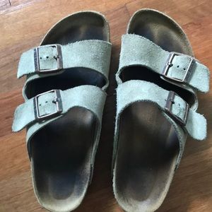 greenish suede brikenstocks